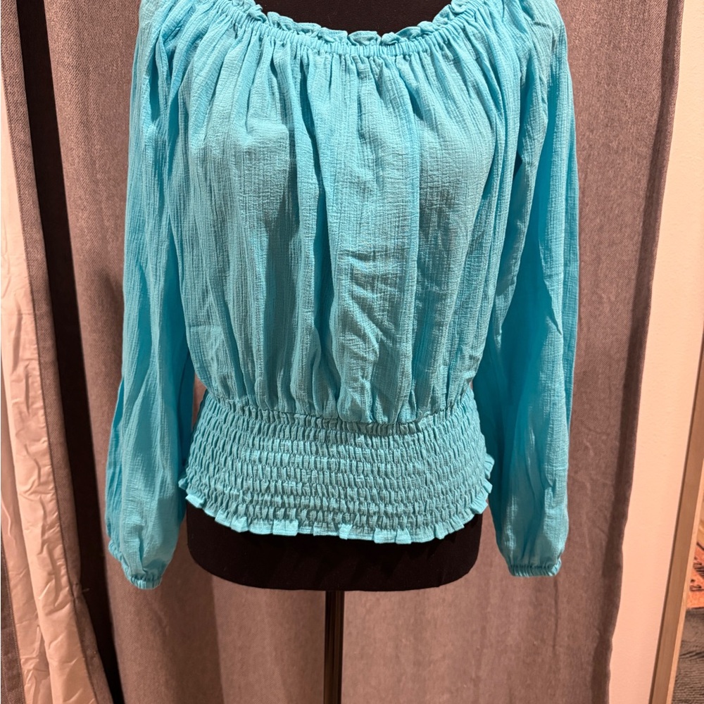 Michael Kors Turquoise Smocked Blouse